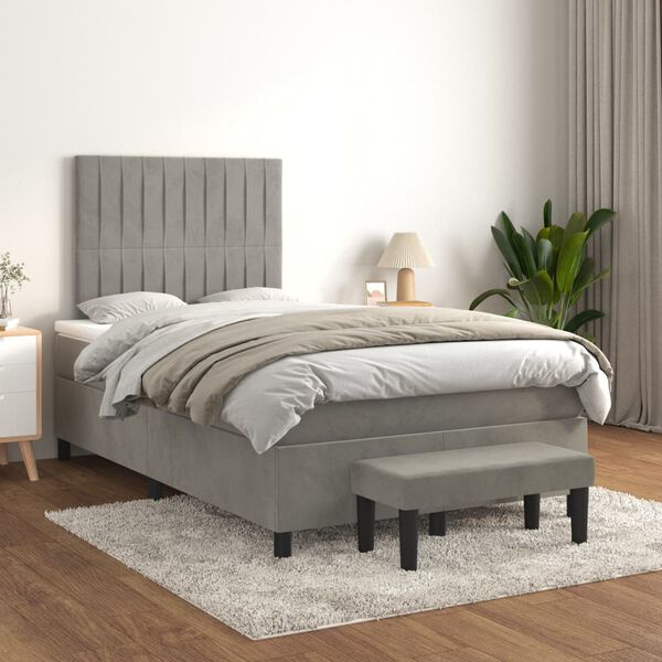 vidaXL Box spring postel s matrac&iacute; světle &scaron;ed&aacute; 120 x 200 cm samet
