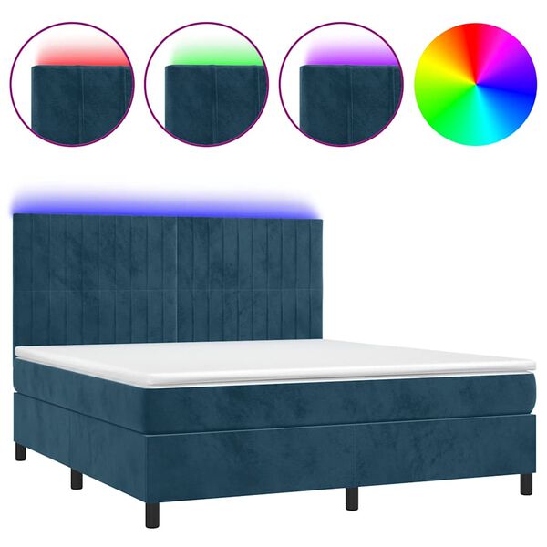 vidaXL Box spring postel s matrac&iacute; a LED tmavě modr&aacute; 180x200 cm samet