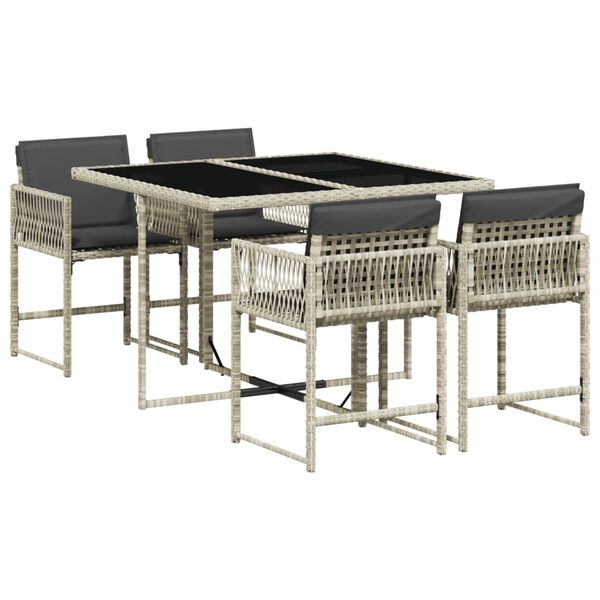 vidaXL 5d&iacute;ln&yacute; zahradn&iacute; j&iacute;deln&iacute; set s podu&scaron;kami světle &scaron;ed&yacute; polyratan