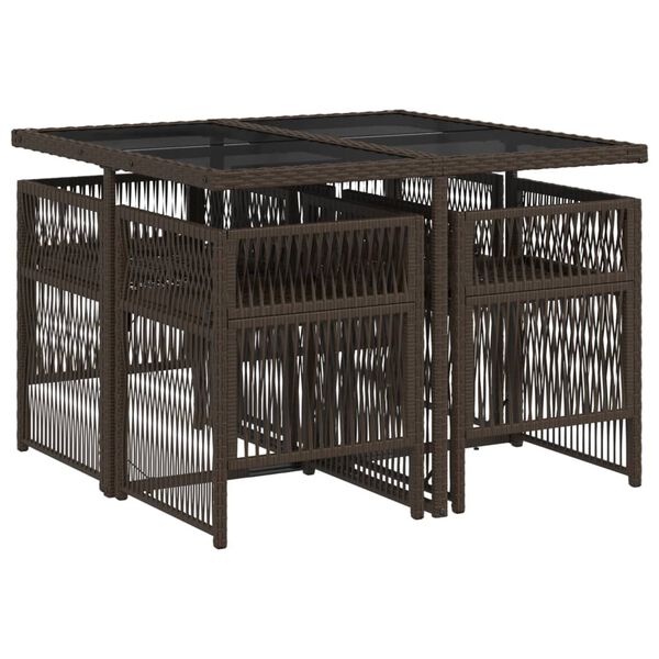 vidaXL 5d&iacute;ln&yacute; zahradn&iacute; j&iacute;deln&iacute; set s podu&scaron;kami hněd&yacute; polyratan