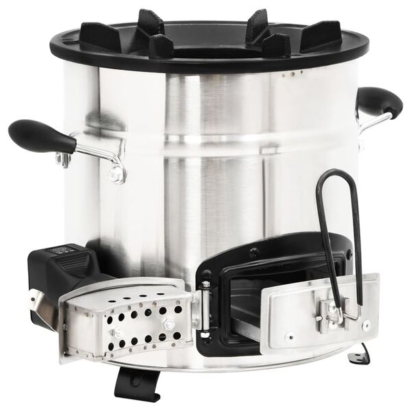 vidaXL Vařič na dřevo s USB ventilátorem stříbrný 35,5x26x28 cm ocel