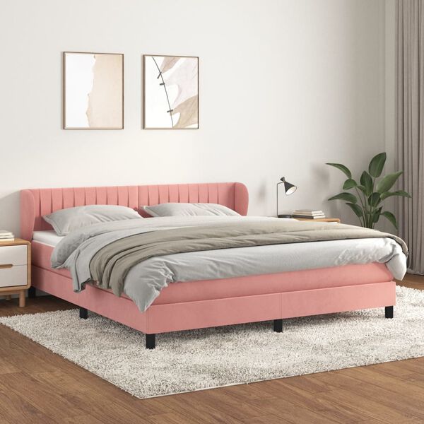 vidaXL Box spring postel s matrac&iacute; růžov&aacute; 180x200 cm samet