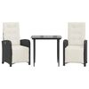 vidaXL 3d&iacute;ln&yacute; bistro set s podu&scaron;kami čern&yacute; polyratan