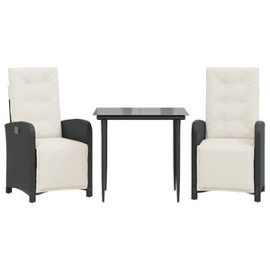 vidaXL 3d&iacute;ln&yacute; bistro set s podu&scaron;kami čern&yacute; polyratan