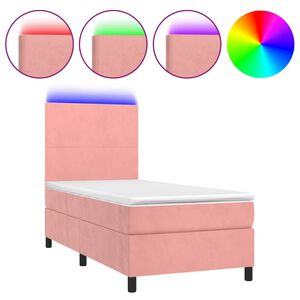 vidaXL Box spring postel s matrac&iacute; a LED růžov&aacute; 80 x 200 cm samet