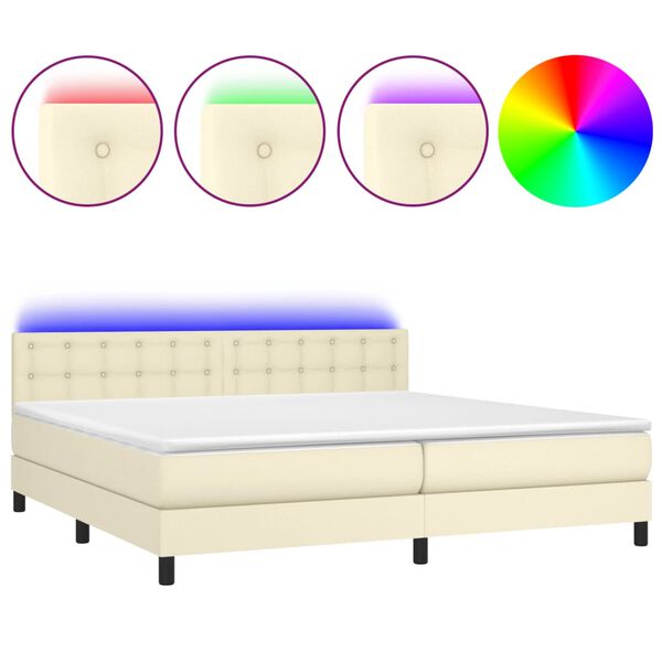 vidaXL Box spring postel s matrac&iacute; a LED kr&eacute;mov&aacute; 200x200 cm uměl&aacute; kůže