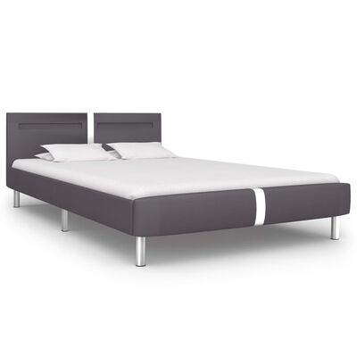 vidaXL Rám postele s LED světlem šedý umělá kůže 140 x 200 cm
