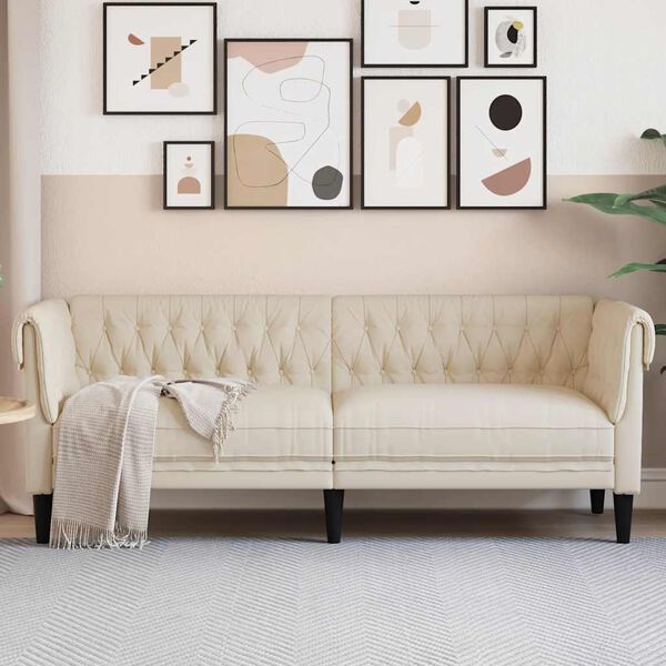 vidaXL Chesterfield pohovka 3místná len