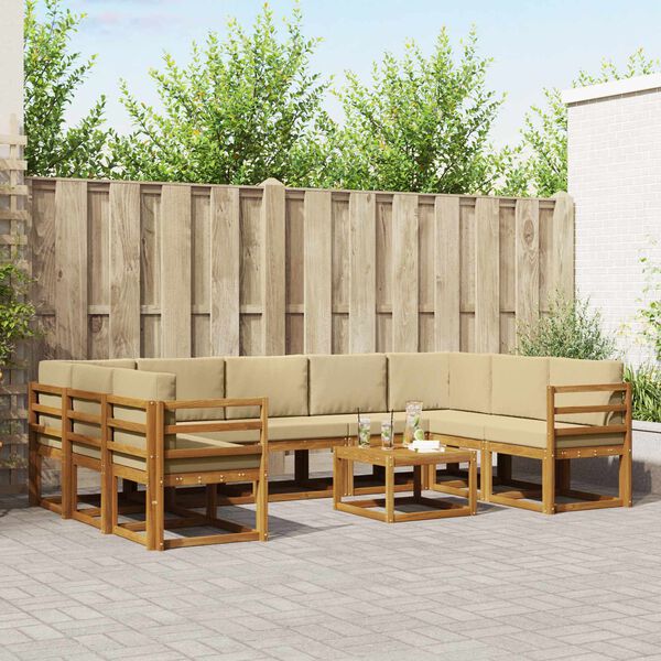 vidaXL Venkovn&iacute; pohovkov&aacute; souprava 10 pcs Přirozen&aacute; a B&eacute;žov&aacute;