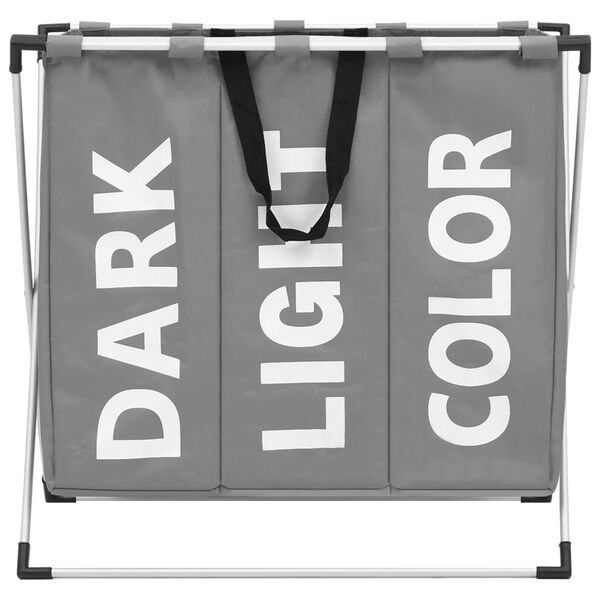 vidaXL Koš na třídění prádla se 3 přihrádkami šedý
