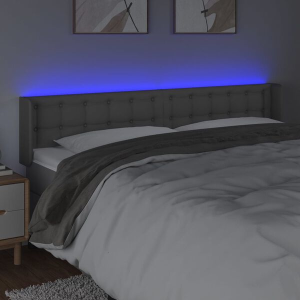 vidaXL Čelo postele s LED &scaron;ed&eacute; 203 x 16 x 78/88 cm uměl&aacute; kůže