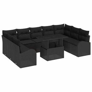 vidaXL Sada zahradn&iacute;ch pohovek s pol&scaron;t&aacute;řem 10 pcs Čern&aacute; Poly ratan