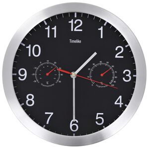 vidaXL N&aacute;stěnn&eacute; hodiny strojek Quartz vlhkoměr a teploměr 30 cm čern&eacute;
