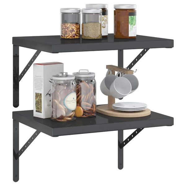 vidaXL Nástěnné police 2 ks 50 x 40 x 3 cm černé nerezová ocel