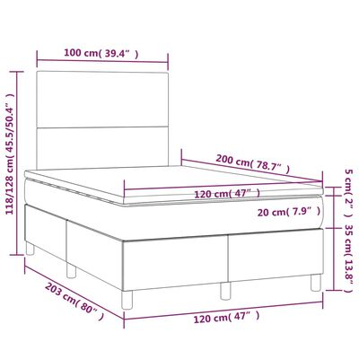 vidaXL Box spring postel s matrací a LED světle šedá 120x200 cm samet