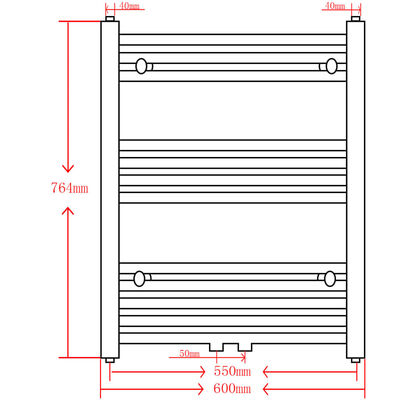Černý žebříkový radiátor na ručníky rovný ústřední topení 600 x 764 mm