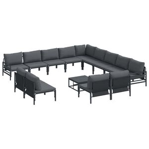 vidaXL Sada zahradn&iacute;ch pohovek s pol&scaron;t&aacute;řem 14 pcs Čern&aacute; Ocel