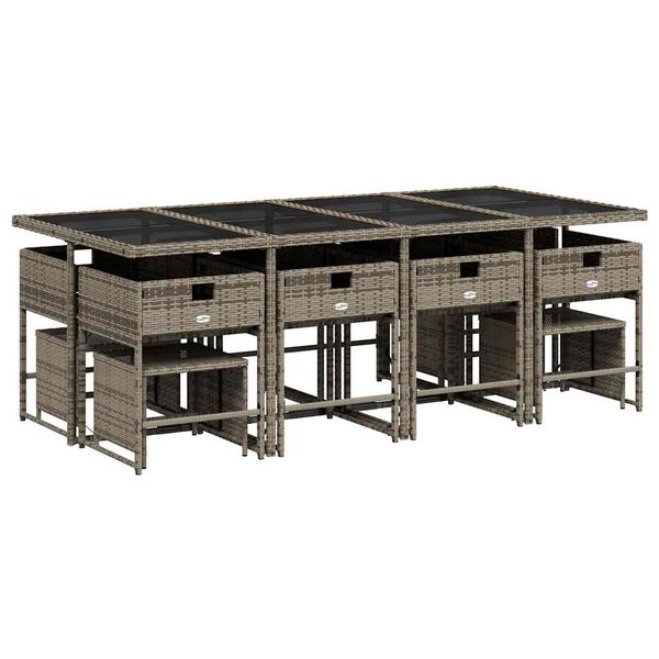 vidaXL 13d&iacute;ln&yacute; zahradn&iacute; j&iacute;deln&iacute; set s podu&scaron;kami &scaron;ed&yacute; polyratan