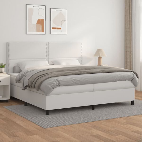 vidaXL Box spring postel s matrac&iacute; b&iacute;l&aacute; 200x200 cm uměl&aacute; kůže