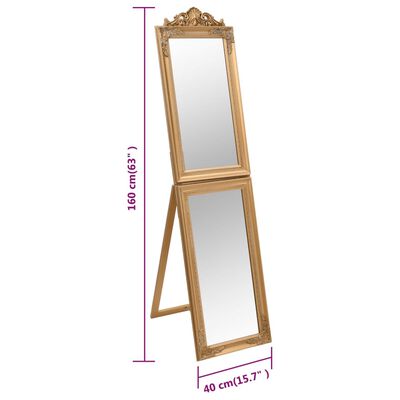 vidaXL Volně stojící zrcadlo zlaté 40 x 160 cm