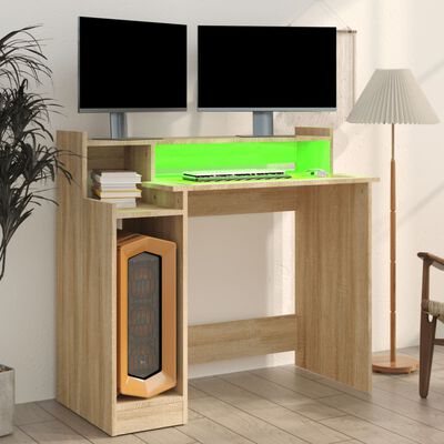 vidaXL Psací stůl s LED světly dub sonoma 97x45x90 cm kompozitní dřevo