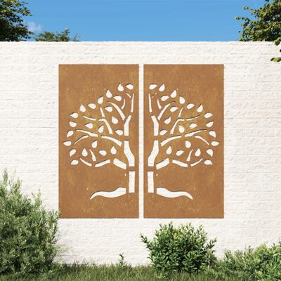 vidaXL Zahradní nástěnné dekorace 2 ks 105x55 cm cortenová ocel Strom