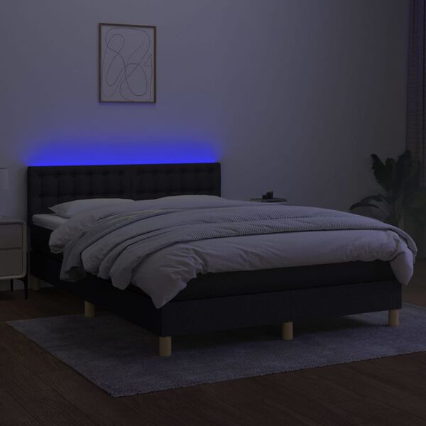 vidaXL Box spring postel s matrac&iacute; a LED čern&aacute; 140x190 cm textil