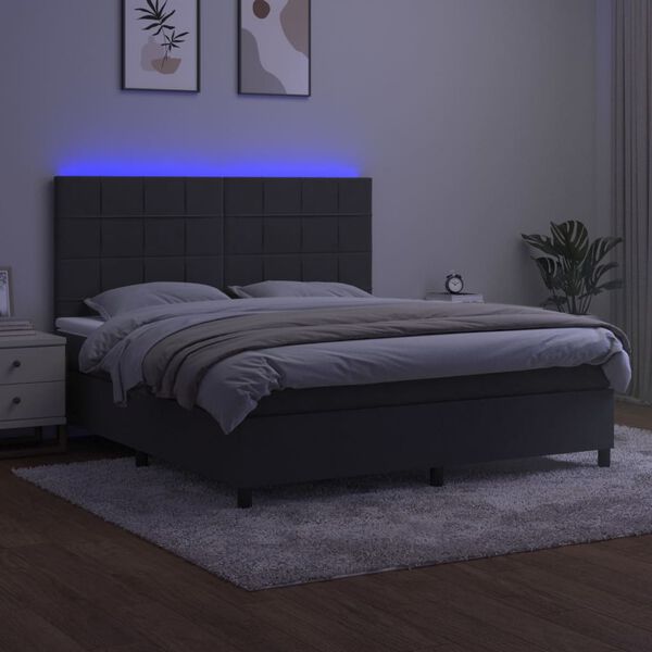 vidaXL Box spring postel s matrac&iacute; a LED tmavě &scaron;ed&aacute; 160x200 cm samet