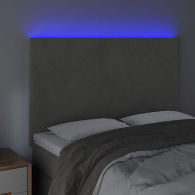 vidaXL Čelo postele s LED světle šedé 144x5x118/128 cm samet