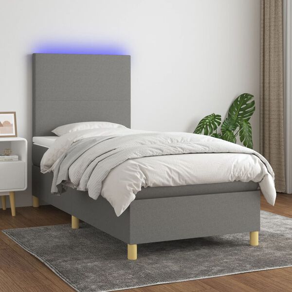 vidaXL Box spring postel s matrac&iacute; a LED tmavě &scaron;ed&aacute; 90x200 cm textil