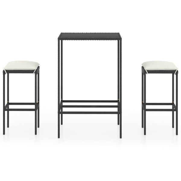 vidaXL 3dílný zahradní barový set s poduškami polyratan černý