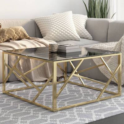 vidaXL Konferenční stolek zlatý nerezová ocel a tvrzené sklo