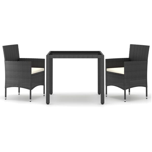 vidaXL 3d&iacute;ln&yacute; zahradn&iacute; j&iacute;deln&iacute; set polyratan a tvrzen&eacute; sklo čern&yacute;