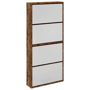 vidaXL Botn&iacute;k se zrcadlem 4patrov&yacute; kouřov&yacute; dub 63 x 17 x 134 cm