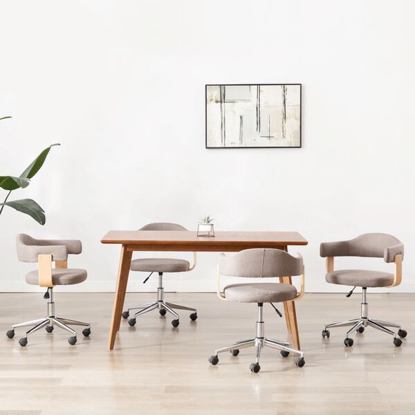 vidaXL Otočn&eacute; j&iacute;deln&iacute; židle 4 ks taupe oh&yacute;ban&eacute; dřevo a textil