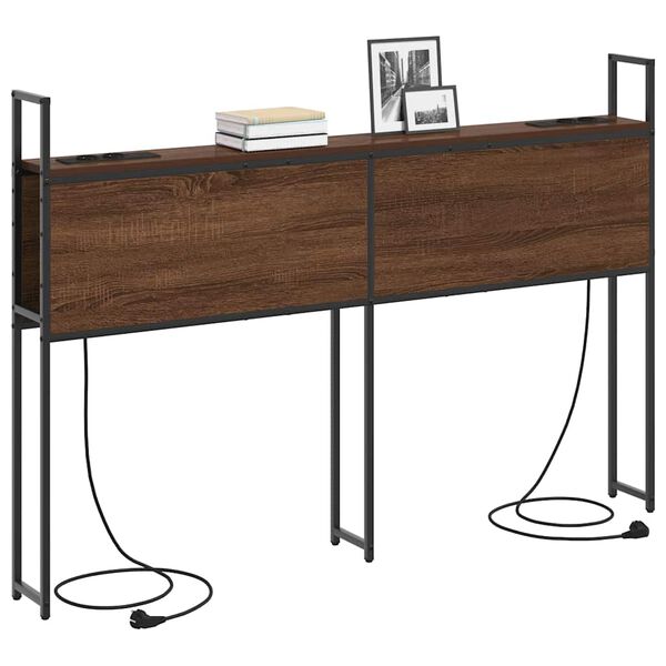 vidaXL &Uacute;ložn&aacute; hlavov&aacute; deska s nab&iacute;jec&iacute; stanic&iacute; s polic&iacute; Hněd&yacute; dub