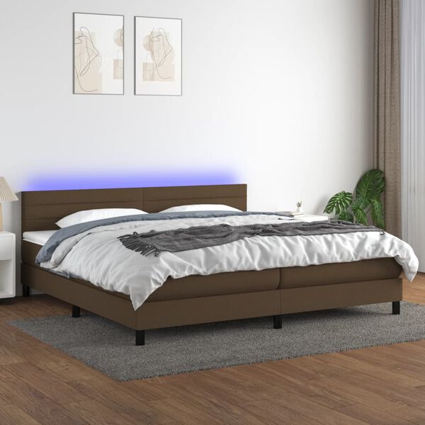 vidaXL Box spring postel s matrac&iacute; a LED tmavě hněd&aacute; 200x200 cm textil