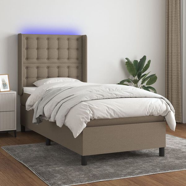 vidaXL Box spring postel s matrac&iacute; a LED taupe 90x200 cm textil