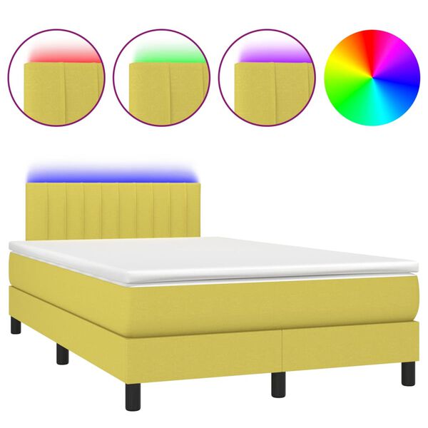 vidaXL Box spring postel s matrac&iacute; a LED zelen&aacute; 120 x 200 cm textil