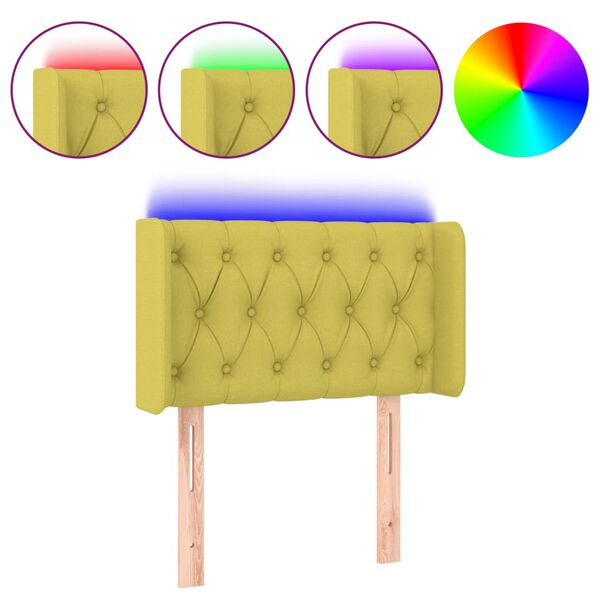 vidaXL Čelo postele s LED zelen&eacute; 83 x 16 x 78/88 cm textil