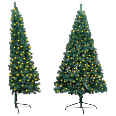 vidaXL Umělý vánoční půl stromek s LED a stojanem zelený 180 cm PVC
