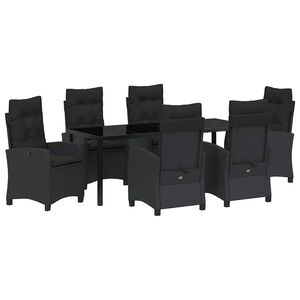 vidaXL Zahradn&iacute; j&iacute;deln&iacute; souprava s pol&scaron;t&aacute;řem 7 pcs Čern&aacute; polyratan