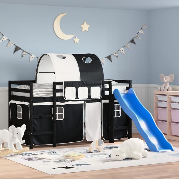 vidaXL Dětsk&aacute; patrov&aacute; postel s tunelem b&iacute;l&aacute; a čern&aacute; 90x190 cm borovice