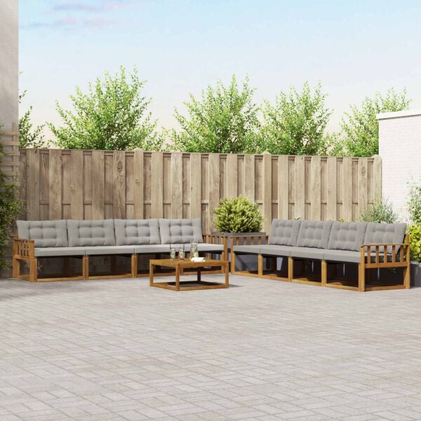 vidaXL Venkovn&iacute; pohovkov&aacute; souprava 9 pcs Př&iacute;rodn&iacute; a světle &scaron;ed&aacute;