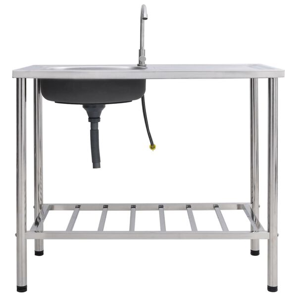 vidaXL Kempingov&yacute; dřez jednoduch&yacute; s bateri&iacute; nerezov&aacute; ocel