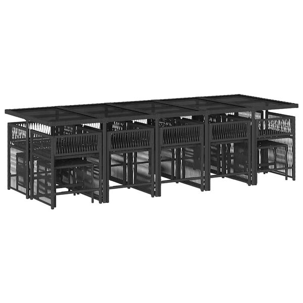 vidaXL 15d&iacute;ln&yacute; zahradn&iacute; j&iacute;deln&iacute; set s podu&scaron;kami čern&yacute; polyratan