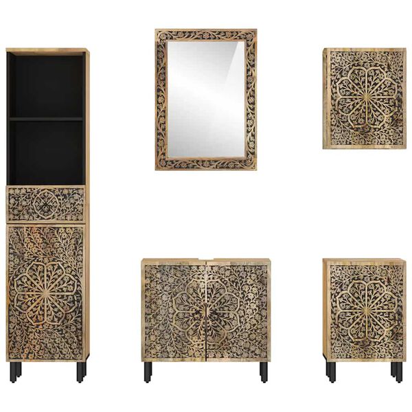 vidaXL 5d&iacute;ln&aacute; koupelnov&aacute; sestava masivn&iacute; mangovn&iacute;kov&eacute; dřevo