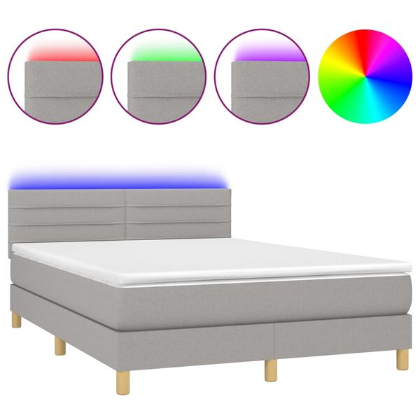 vidaXL Box spring postel s matrac&iacute; a LED světle &scaron;ed&aacute; 140x190 cm textil