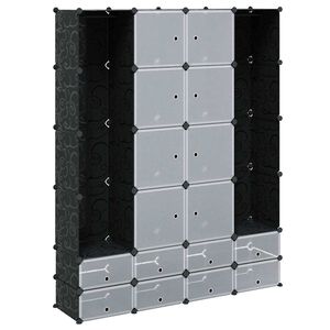 vidaXL Modul&aacute;rn&iacute; skř&iacute;ň s 18 přihr&aacute;dkami černob&iacute;l&aacute; 37 x 146 x 180,5 cm