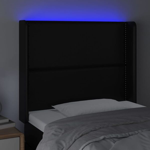 vidaXL Čelo postele s LED čern&eacute; 103 x 16 x 118/128 cm uměl&aacute; kůže